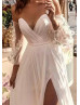 Puff Sleeve Ivory Chiffon Side Slit Wedding Dress